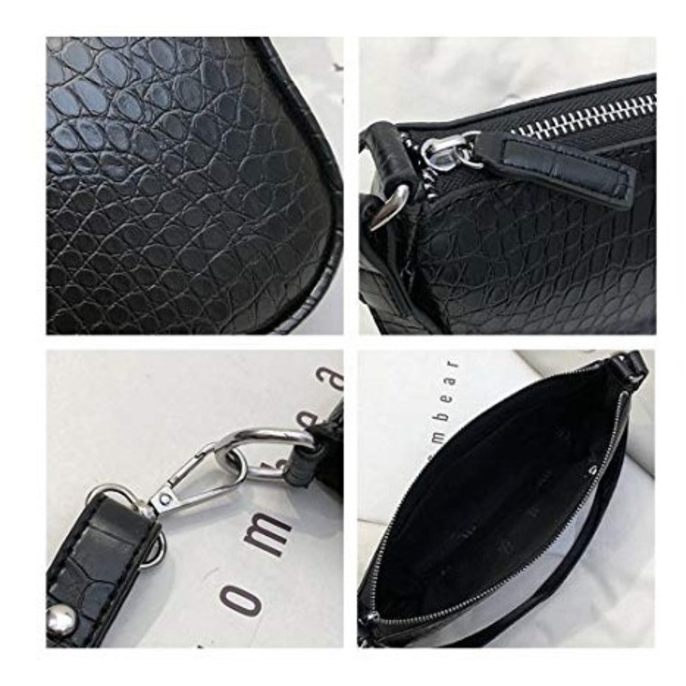 Retro Classic Crocodile Pattern Clutch Shoulder Bag with Zipper Closure - Lily Bloom