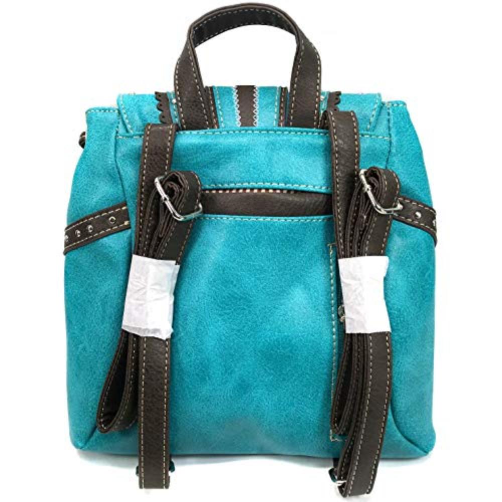 Western Women Buckle Drawstring Conceal Carry Mini Backpack Rucksack with Floral Embroidery (Turquoise) - Lily Bloom