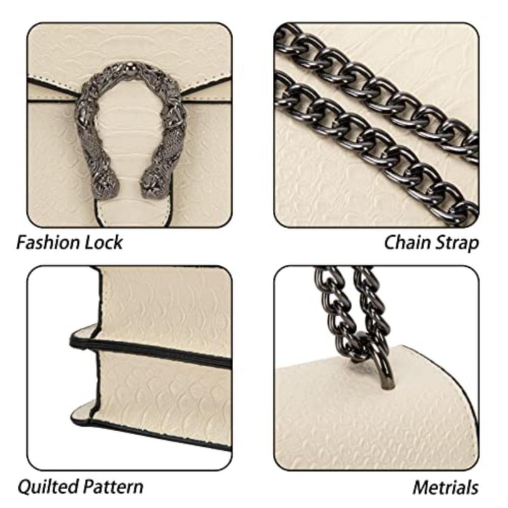 Crossbody Shoulder Square Purse Fashion Embossed Snake-Print Leather Handbag Metal Chain satchel Tote Bag - Lily Bloom
