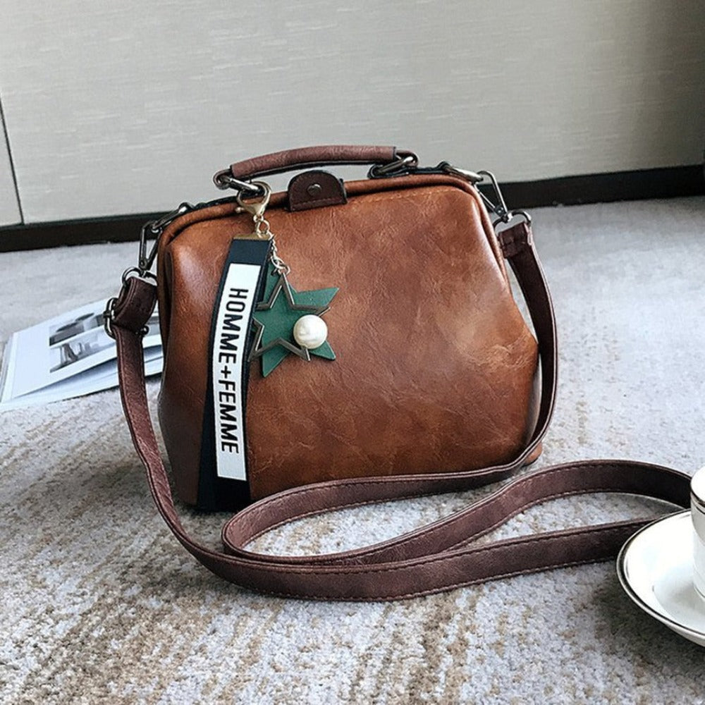Star Pendant Tassel Rivets Leather Cross-body Shoulder Bag - Lily Bloom