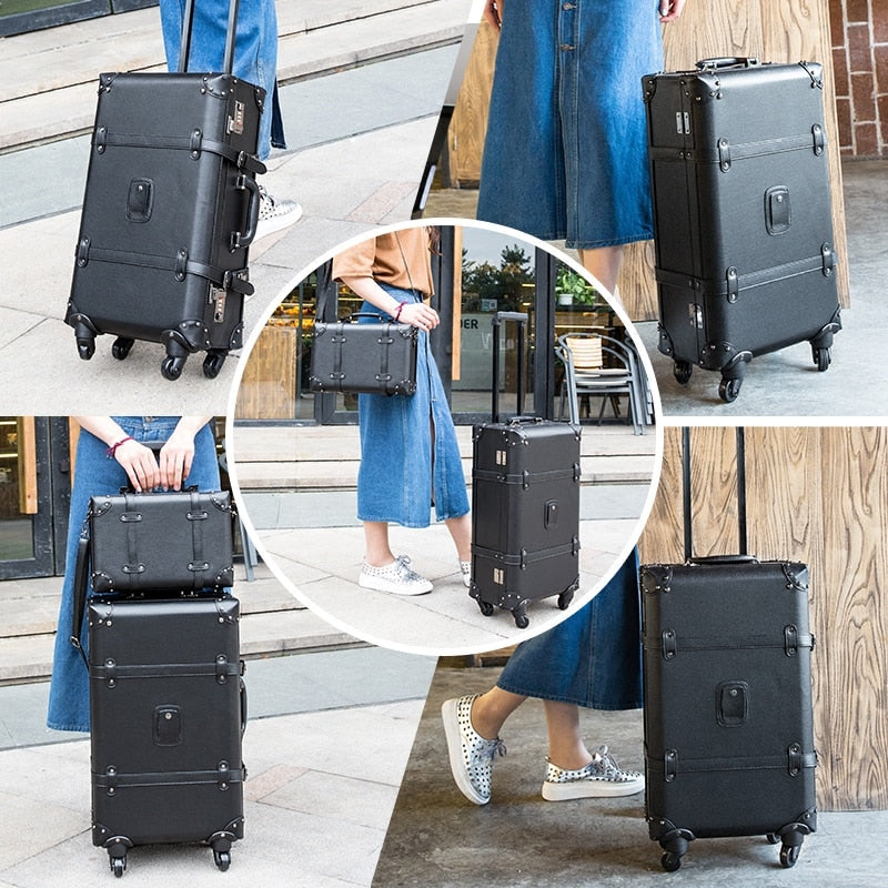 Retro Design High Grade 20/24 Inches Strong And Sturdy Trolley Boarding Suitcase Travel Waterproof Rolling  Luggage Spinner Box - Lily Bloom