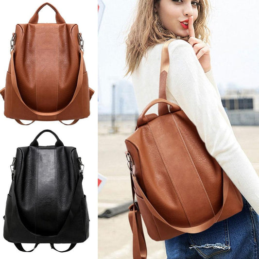 Stylish Travel Backpack Leather Zipper Schoolbag Anti Theft - Lily Bloom