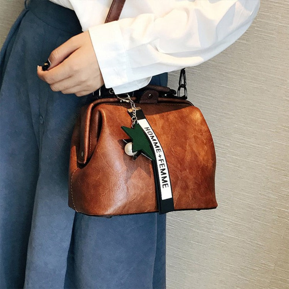 Star Pendant Tassel Rivets Leather Cross-body Shoulder Bag - Lily Bloom
