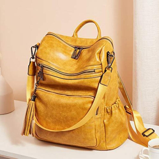 Backpack Purse Two Toned Leather Designer Travel Large Ladies Shoulder Bags with Tassel - Lily Bloom