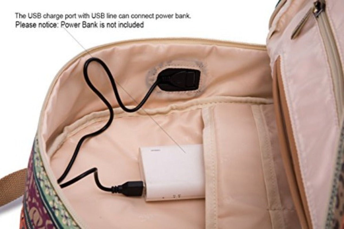 Bohemian Water Resistant Cushion Straps USB Port Laptop Backpack - Lily Bloom Store