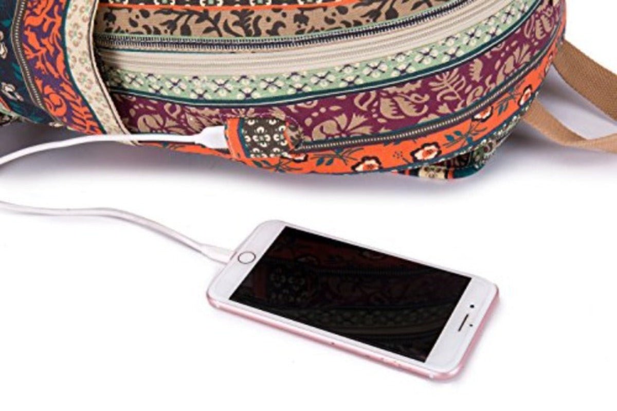 Bohemian Water Resistant Cushion Straps USB Port Laptop Backpack - Lily Bloom Store