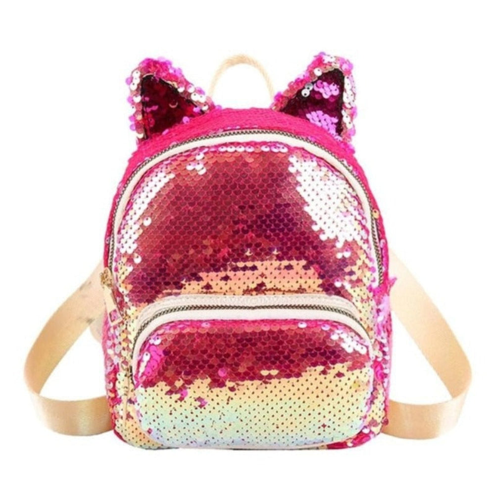 Cute Sequins Backpack Cat Ears School Zipper Backpack - Lily Bloom