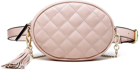 Fashionable Waist Bag Leather Belt Bag Crossbody Tassel Chain- Lily Bloom