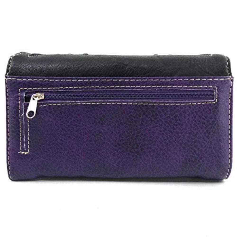 Purple Bling Gleam Rhinestone Cross Floral Messenger Bag Purse with Long Cross Body Strap - Lily Bloom