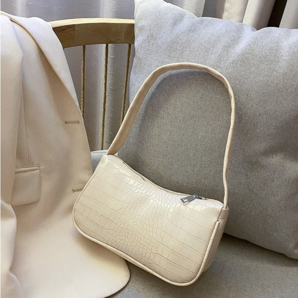 Retro Classic Crocodile Pattern Clutch Shoulder Bag with Zipper Closure - Lily Bloom