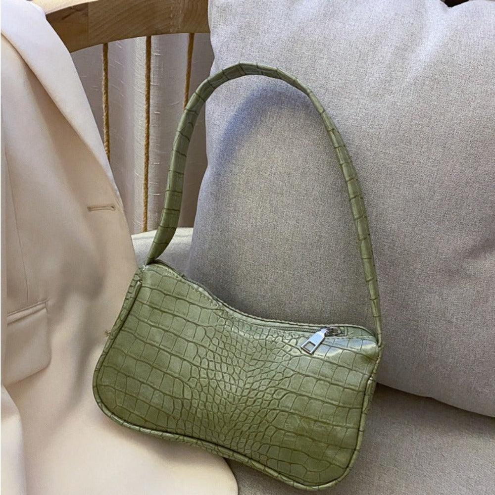 Retro Classic Crocodile Pattern Clutch Shoulder Bag with Zipper Closure - Lily Bloom