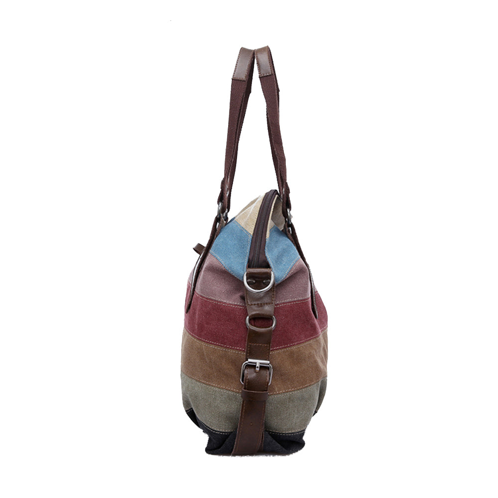 Women's Canvas Multi-Color Satchel Stripe Tote Large Travel Bag - Lily Bloom