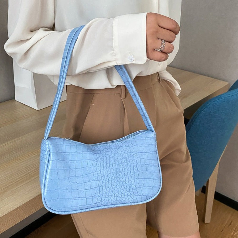 Retro Classic Crocodile Pattern Clutch Shoulder Bag with Zipper Closure - Lily Bloom