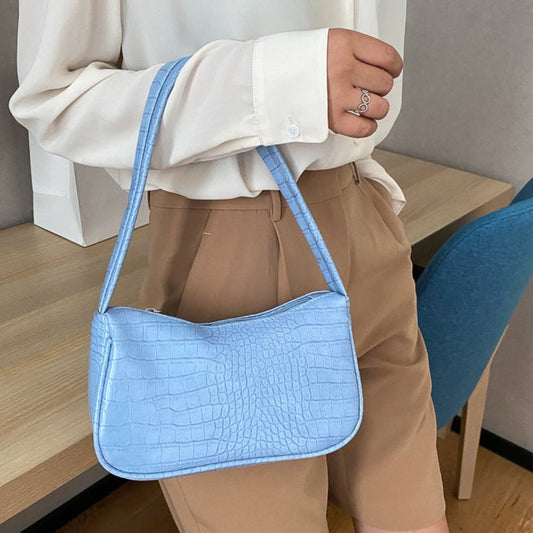 Retro Classic Crocodile Pattern Clutch Shoulder Bag with Zipper Closure - Lily Bloom