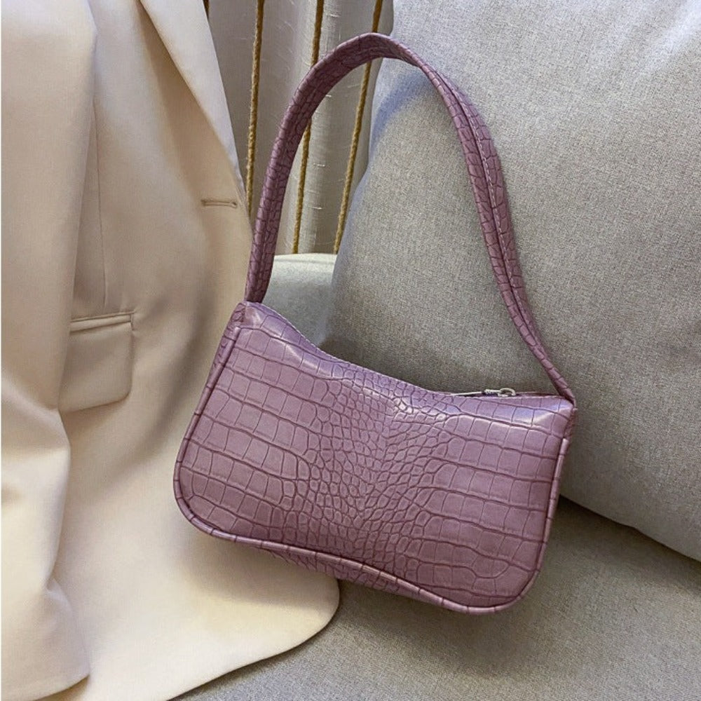 Retro Classic Crocodile Pattern Clutch Shoulder Bag with Zipper Closure - Lily Bloom