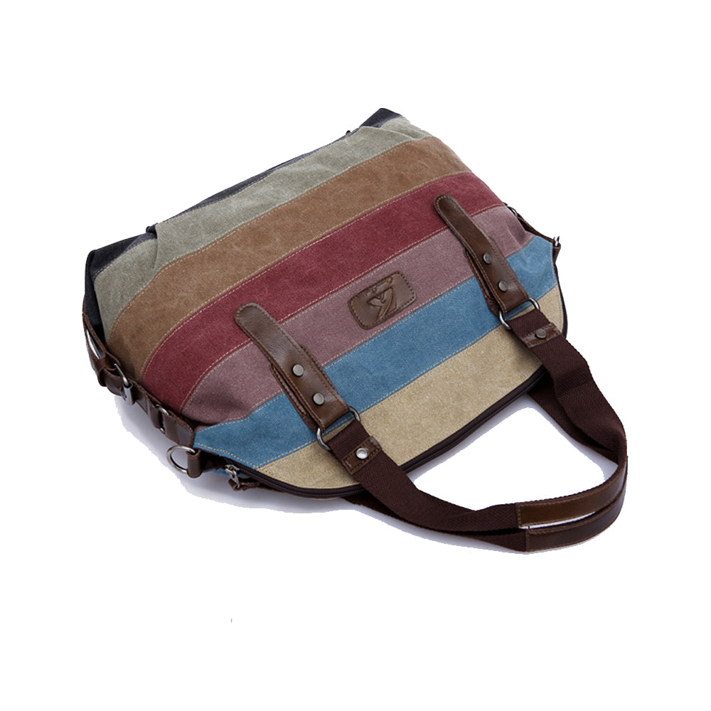Women's Canvas Multi-Color Satchel Stripe Tote Large Travel Bag - Lily Bloom