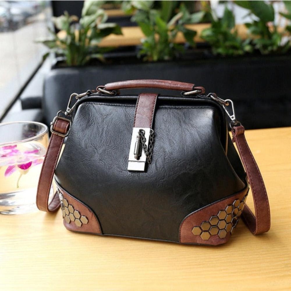 Lock Chain Rivets Leather Cross-body Shoulder Bag - Lily Bloom