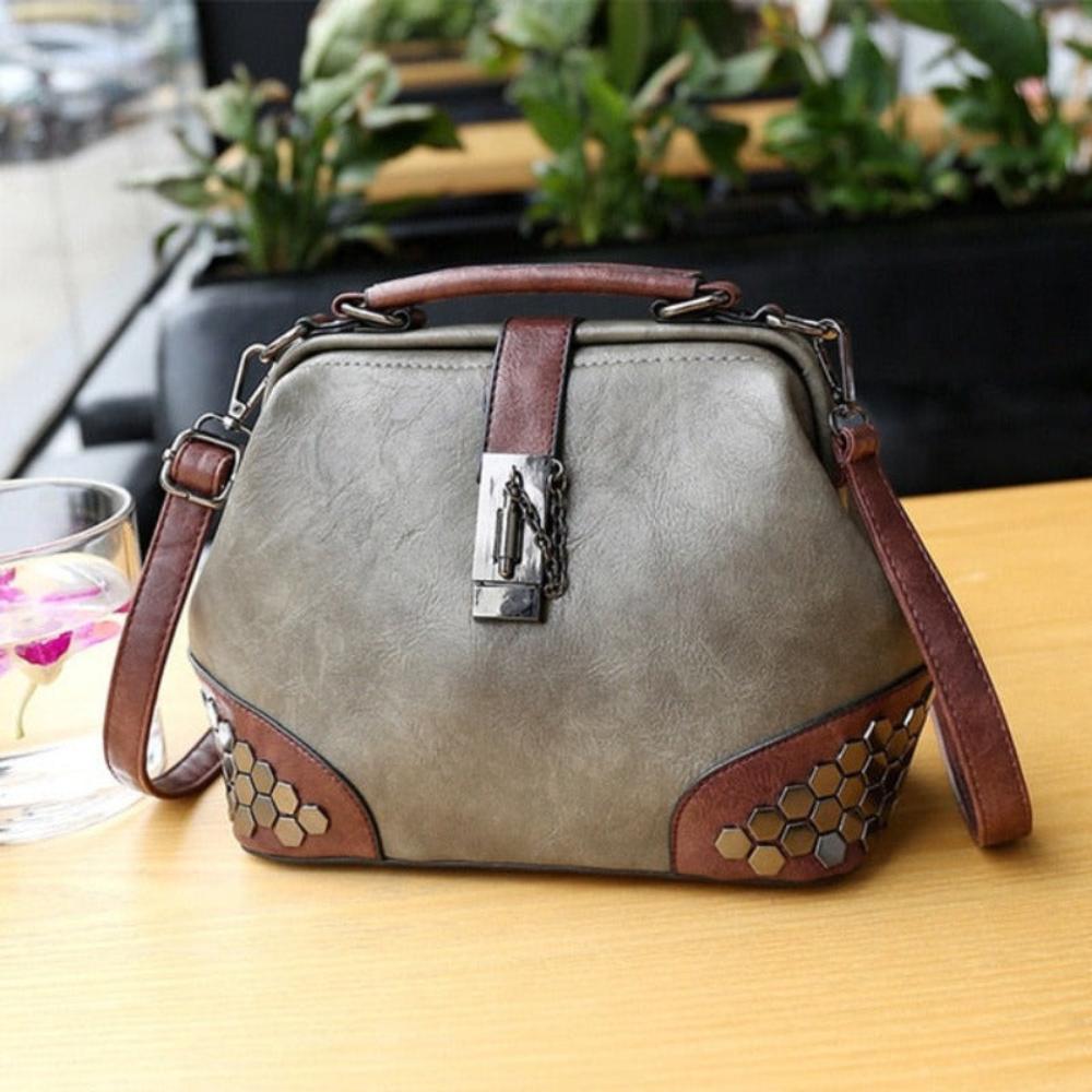 Lock Chain Rivets Leather Cross-body Shoulder Bag - Lily Bloom