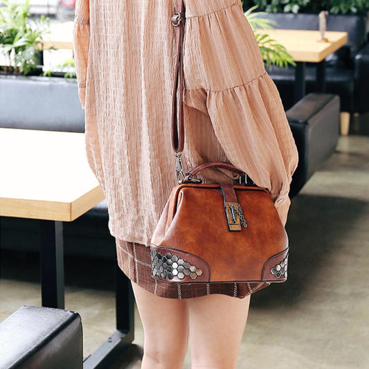 Lock Chain Rivets Leather Cross-body Shoulder Bag - Lily Bloom