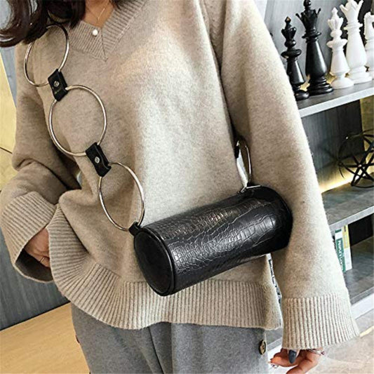 Metal Ring Cylindrical Black Crossbody Bag - Lily Bloom
