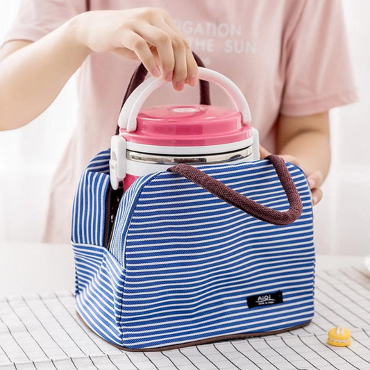 Portable Lunch Bag Canvas Stripe Insulated Cooler Bags Thermal Food Picnic Lunch Bags Kids Lunch Box Bag - Lily Bloom