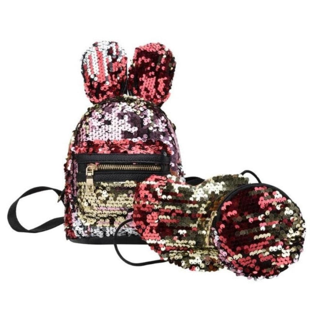 Rabbit Ear Backpack Travel Bag Bling Shiny Cute Heart Shaped - Lily Bloom