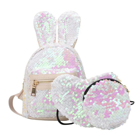 Rabbit Ear Backpack Travel Bag Bling Shiny Cute Heart Shaped - Lily Bloom