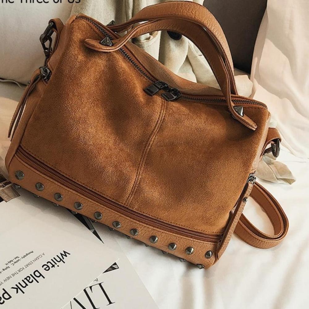 Top Handle Shoulder Bag With Rivets High Quality Leather Large capacity Tote Bag - Lily Bloom