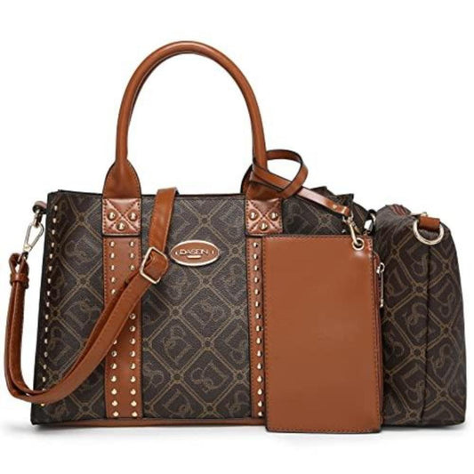 Vegan Leather Satchel Bag Shoulder Purse Top Handle Handbag 3pcs Set - Lily Bloom