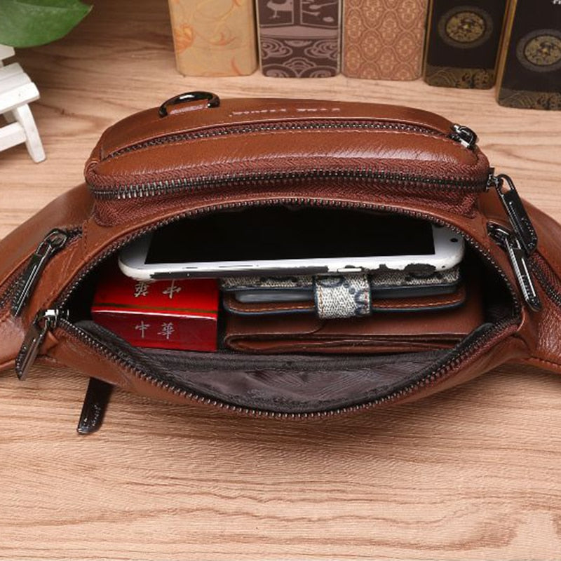 Genuine Leather Waist Chest Pouch Single Shoulder Cross Body Bag Hip Bum Belt Pack - Lily Bloom