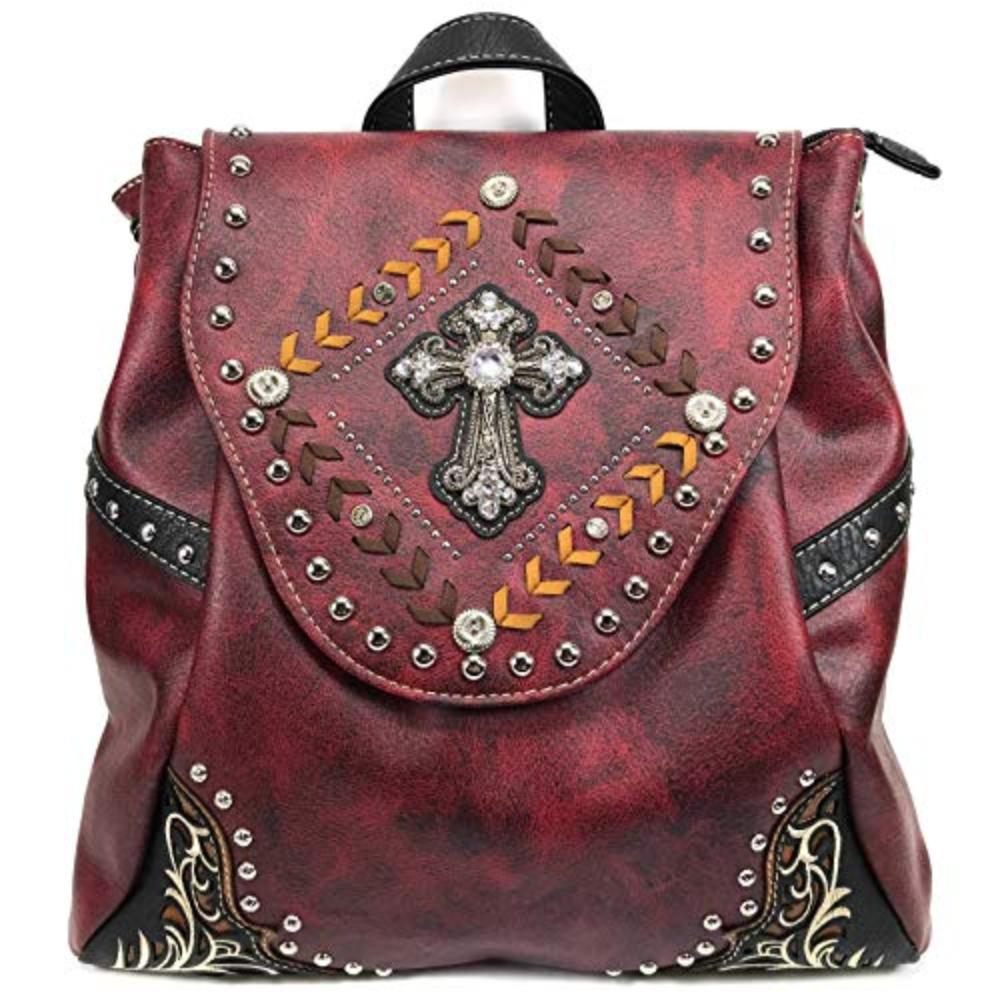Western Country Cross Square Rucksack Backpack with Matching Wallet Set - Lily Bloom