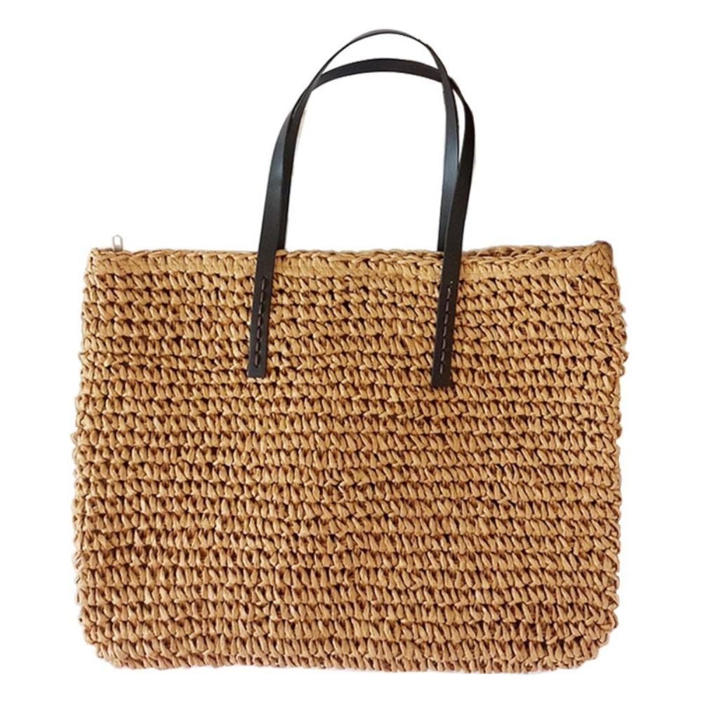 Handbag Rattan Woven Knitted Straw Large Capacity Totes Leather Shoulder Bag - Lily Bloom