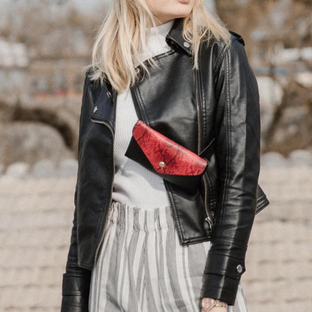 Snake Pattern Shoulder Waist Belt Packs Phone Pouch Flap Leather Cross-body Chest Bag - Lily Bloom