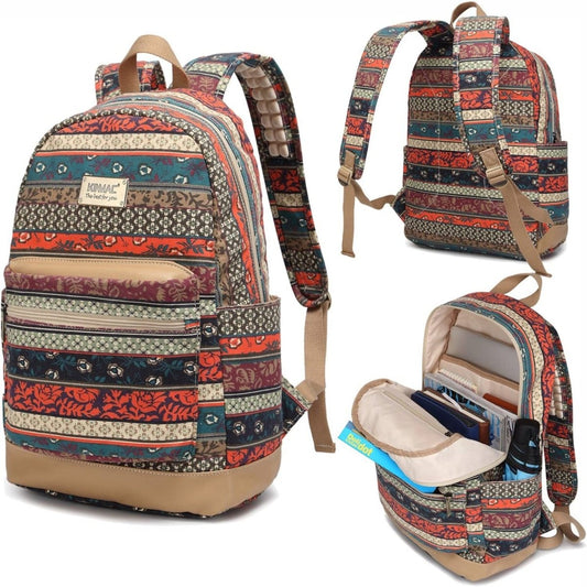 Bohemian Water Resistant Cushion Straps USB Port Laptop Backpack - Lily Bloom