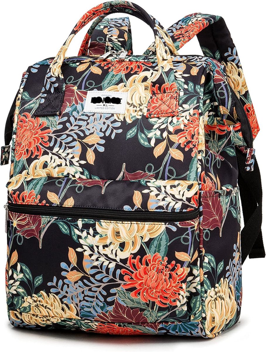 Bohemian Water Resistant Cushion Straps USB Laptop Backpack Chrysanthemum