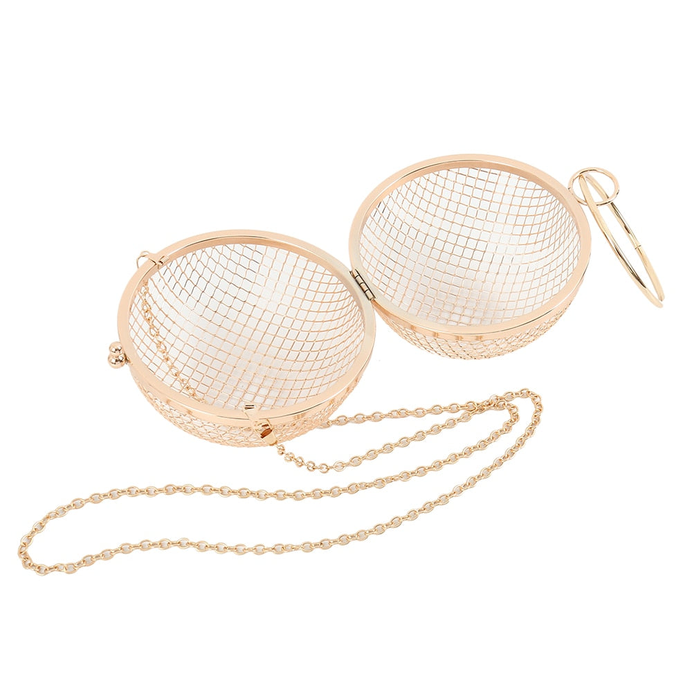 Hollow Metal Ball Shoulder Bag Gold Round Clutch Luxury Cross-Body Purse - Lily Bloom