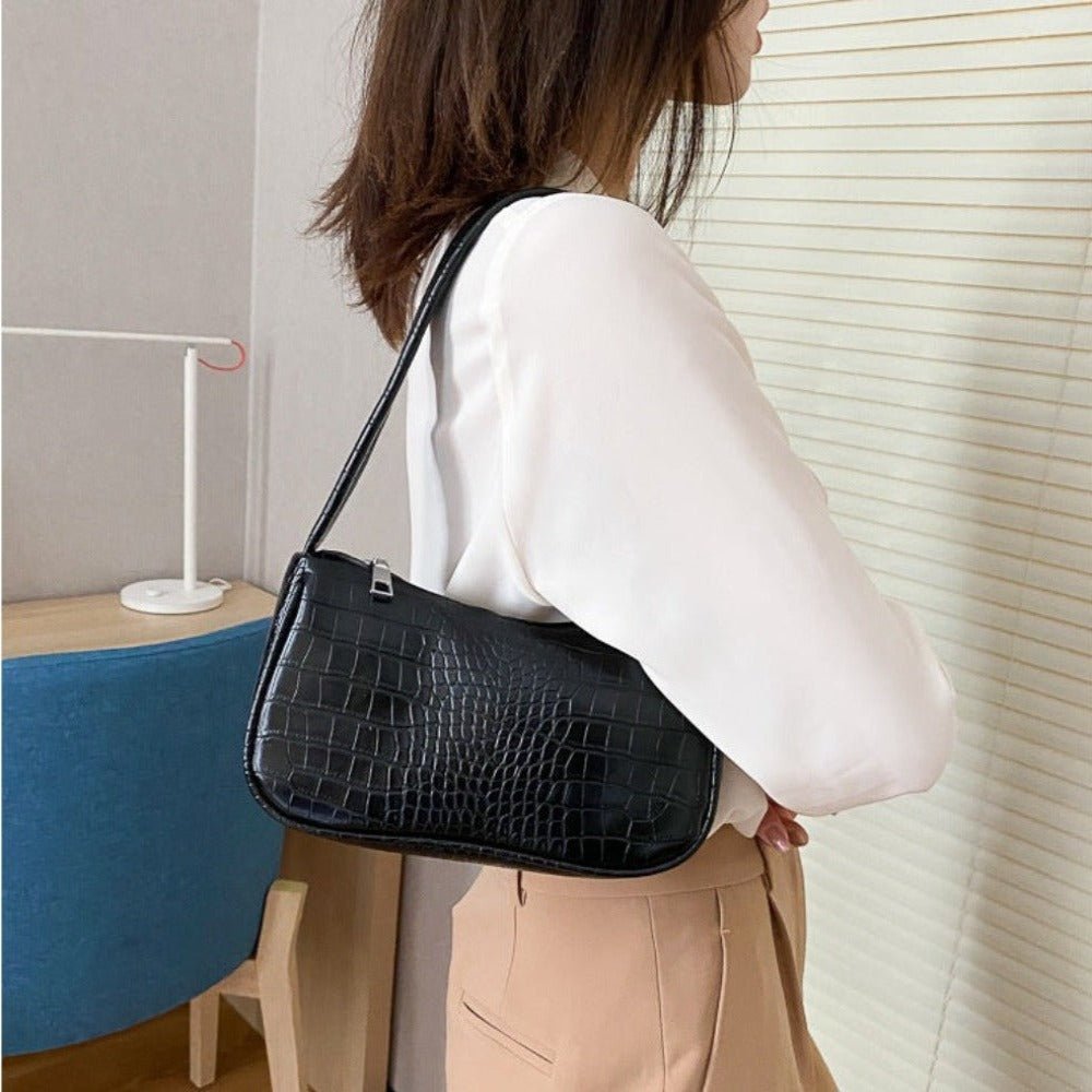 Classic Crocodile Pattern Clutch Shoulder Bag with Zipper Closure - Lily Bloom