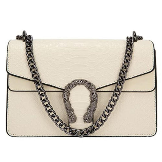Crossbody Purse Embossed Snake - Print Metal Chain Shoulder Handbag - Lily Bloom