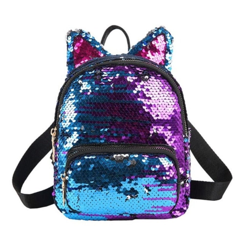 Cute Sequins Cat Ears School Zipper Backpack - Lily Bloom