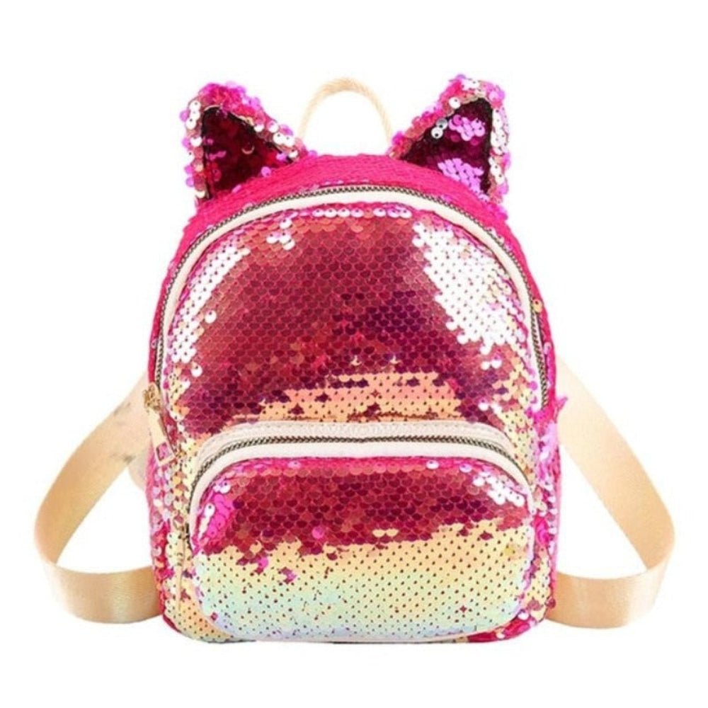Cute Sequins Cat Ears School Zipper Backpack - Lily Bloom