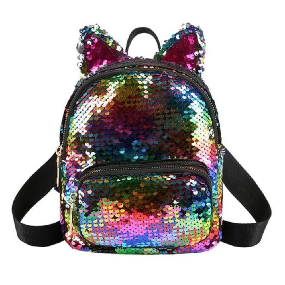 Cute Sequins Cat Ears School Zipper Backpack - Lily Bloom