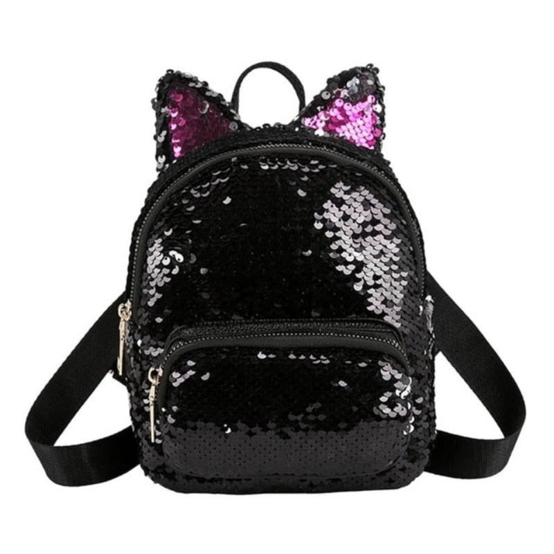 Cute Sequins Cat Ears School Zipper Backpack - Lily Bloom