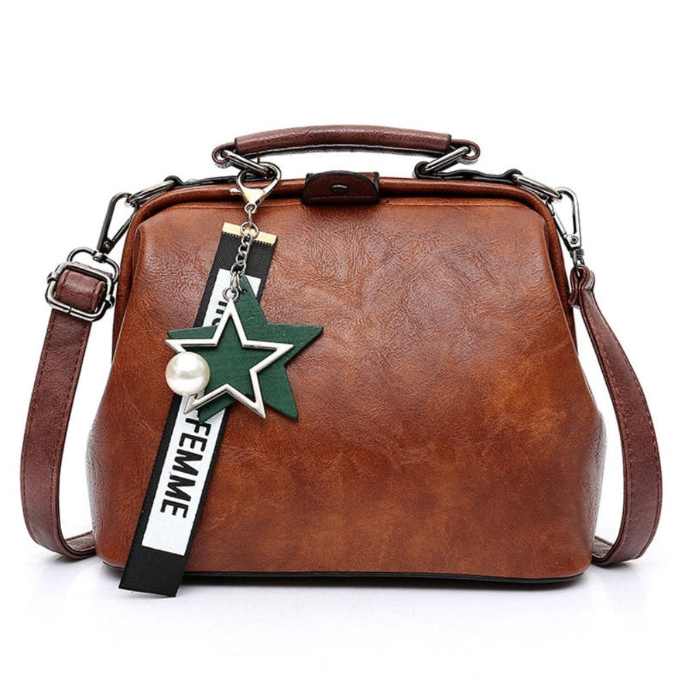 Star Pendant Tassel Rivets Leather Cross-body Shoulder Bag - Lily Bloom