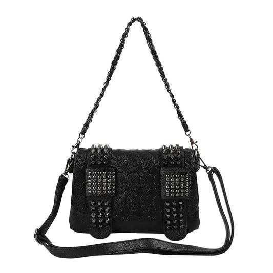 Leather Vintage Messenger Cool Skull Rivets Shoulder Punk Cross-body Handbag - Lily Bloom