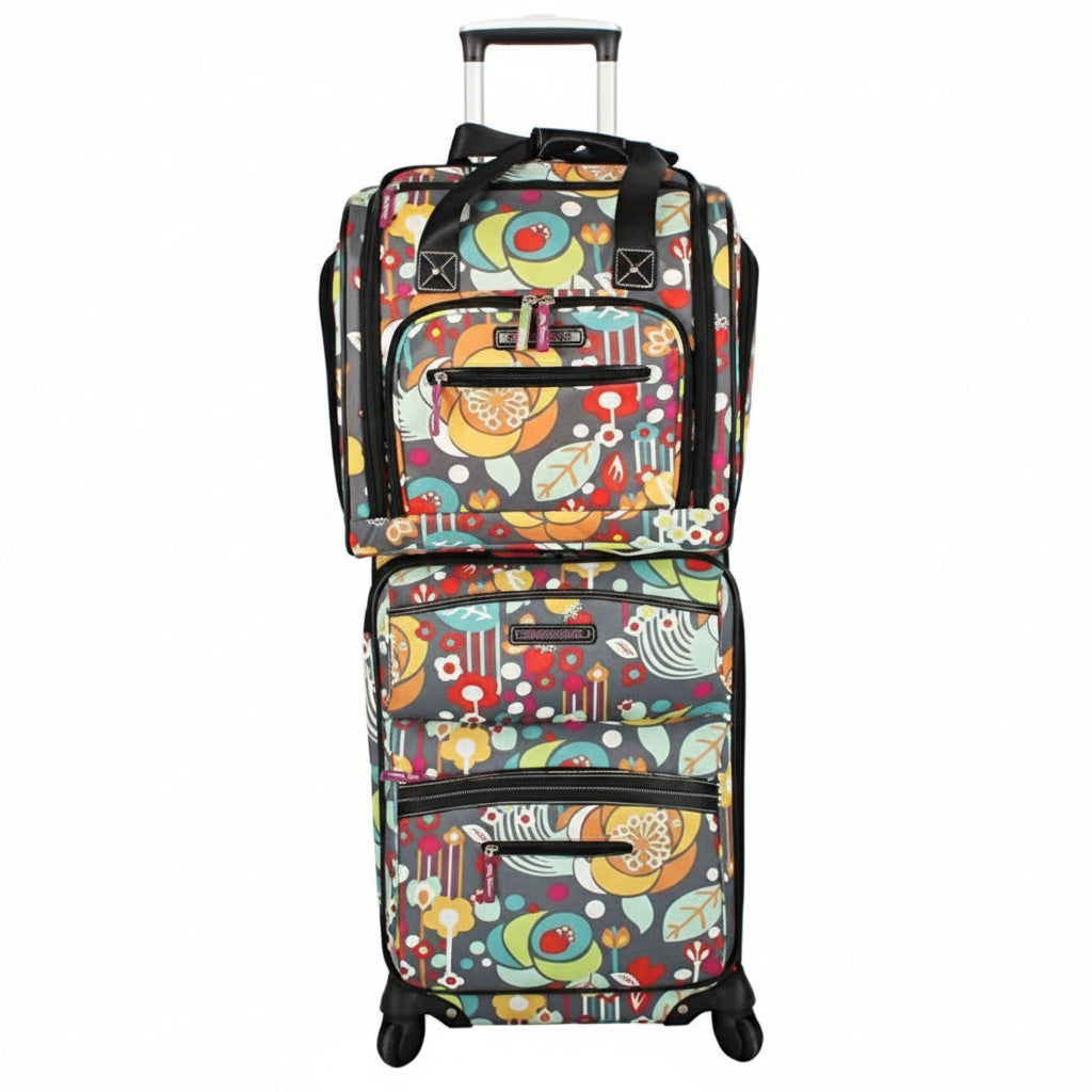 Designer 15 Inch Carry On Travel Luggage Lightweight Rolling Suitcase Bag - Lily Bloom