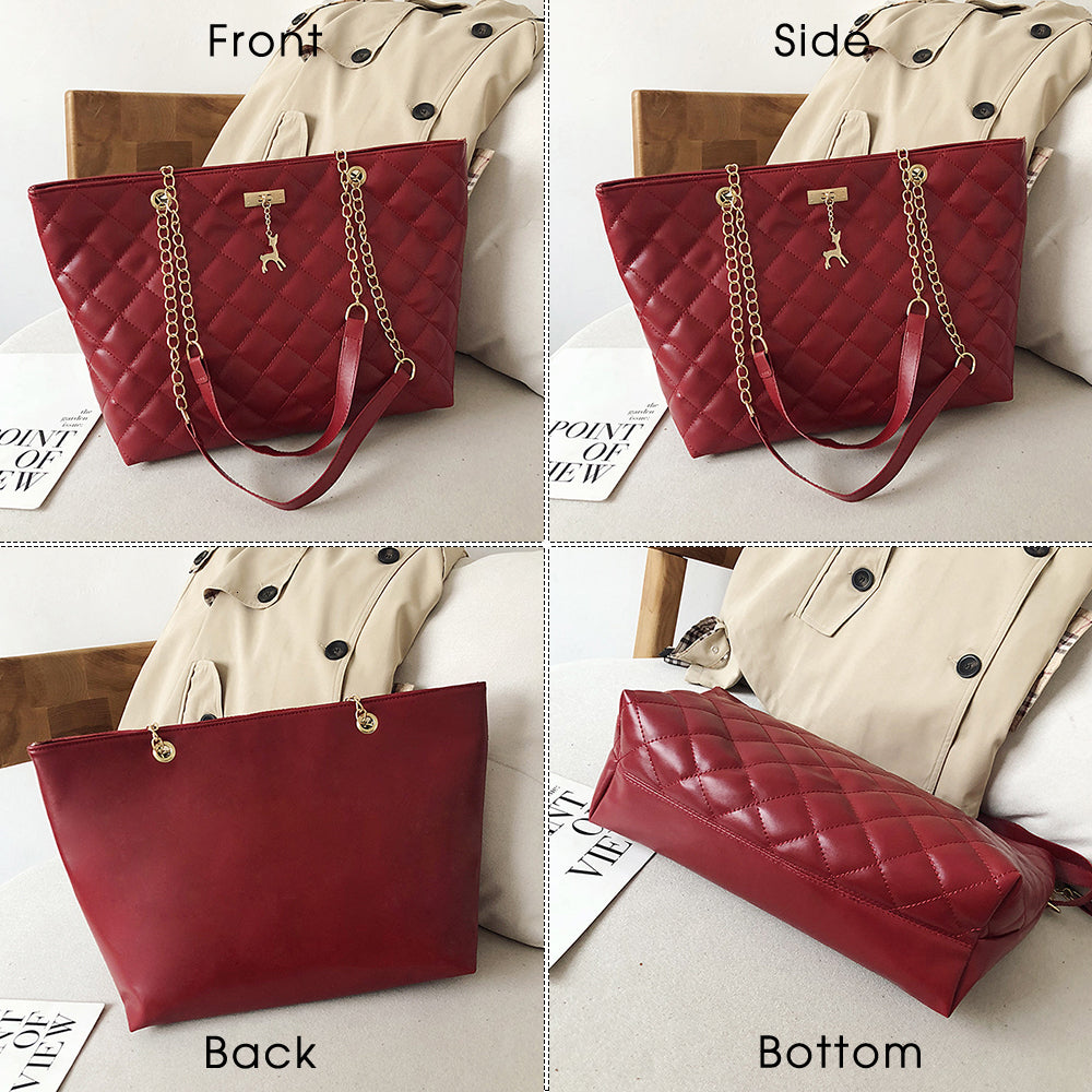Plaid Hand Bag Designer Chain Diamond Pattern Shoulder Messenger Bag Large Capacity Office Lady Travel Bag - Lily Bloom