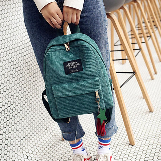 Fashion Corduroy Soft Fabric Backpack - Lily Bloom