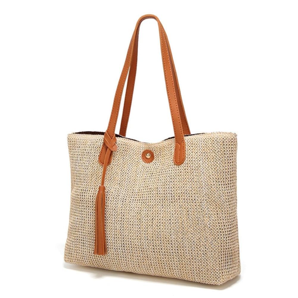 Large Capacity Soft Straw Tote Shoulder Bag - Lily Bloom
