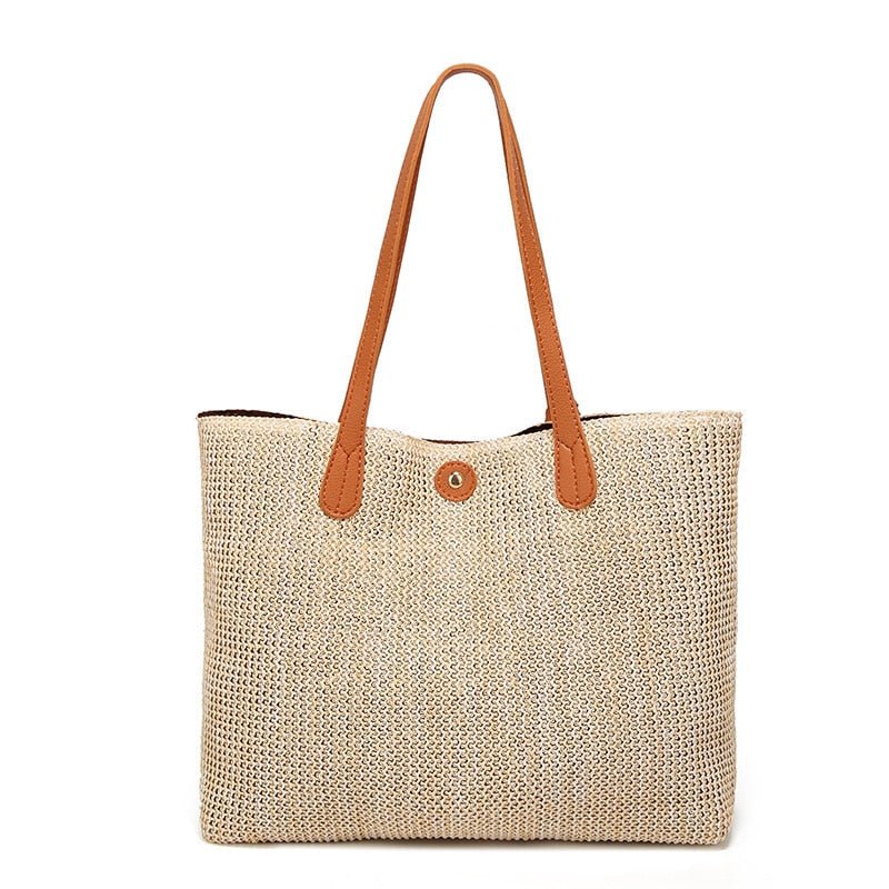 Large Capacity Soft Straw Tote Shoulder Bag - Lily Bloom