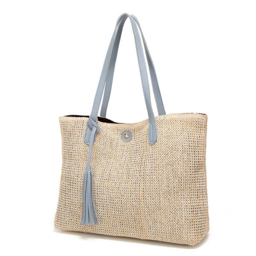Large Capacity Soft Straw Tote Shoulder Bag - Lily Bloom